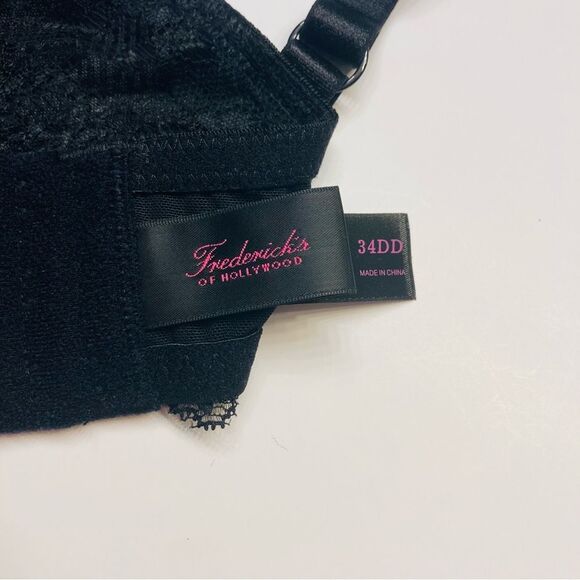 Frederick's Of Hollywood‎ Cynthia Lined Black Lace Balconette Bra Size 34DD NEW - Picture 9 of 13